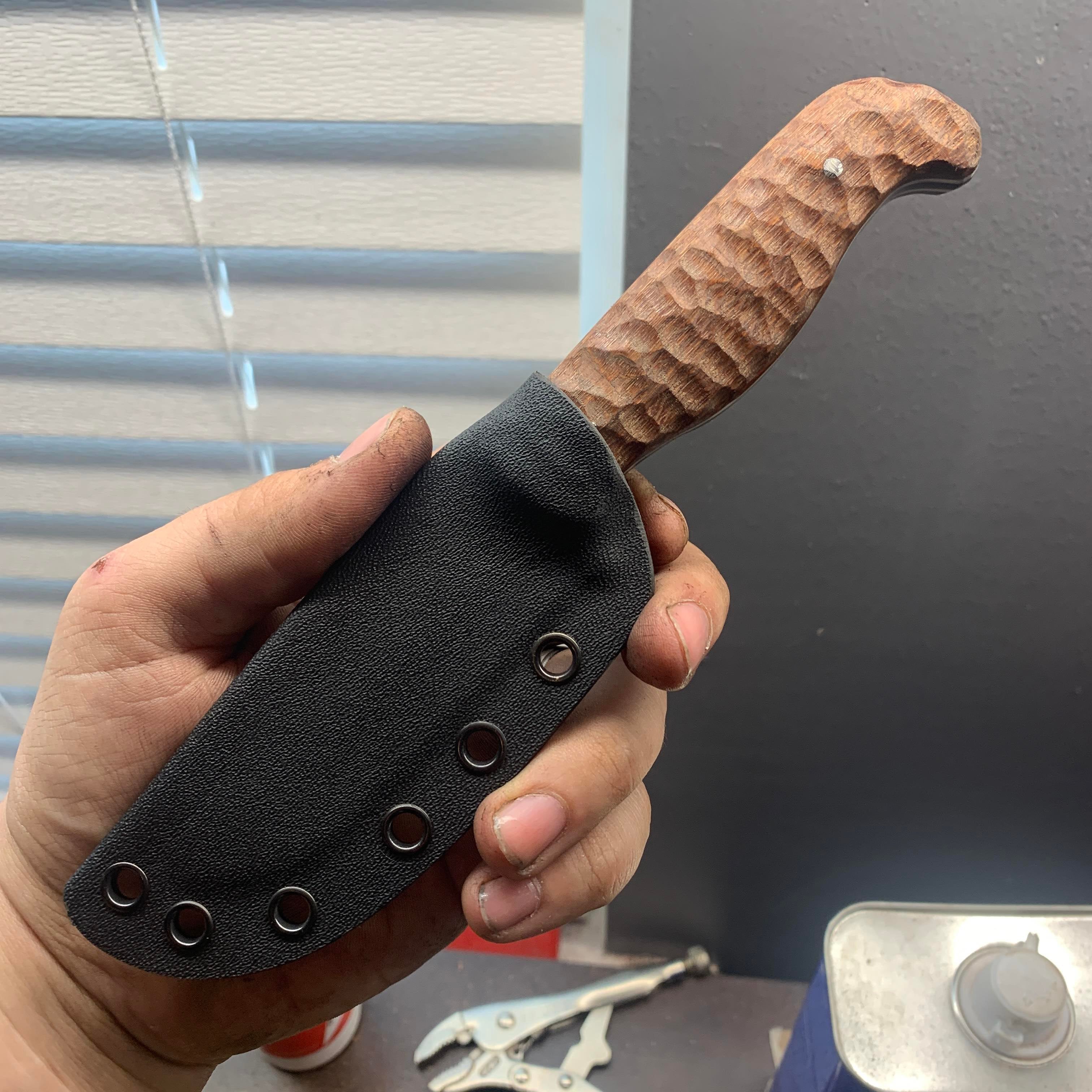 Textured Leopard Wood EDC, Gun Blued