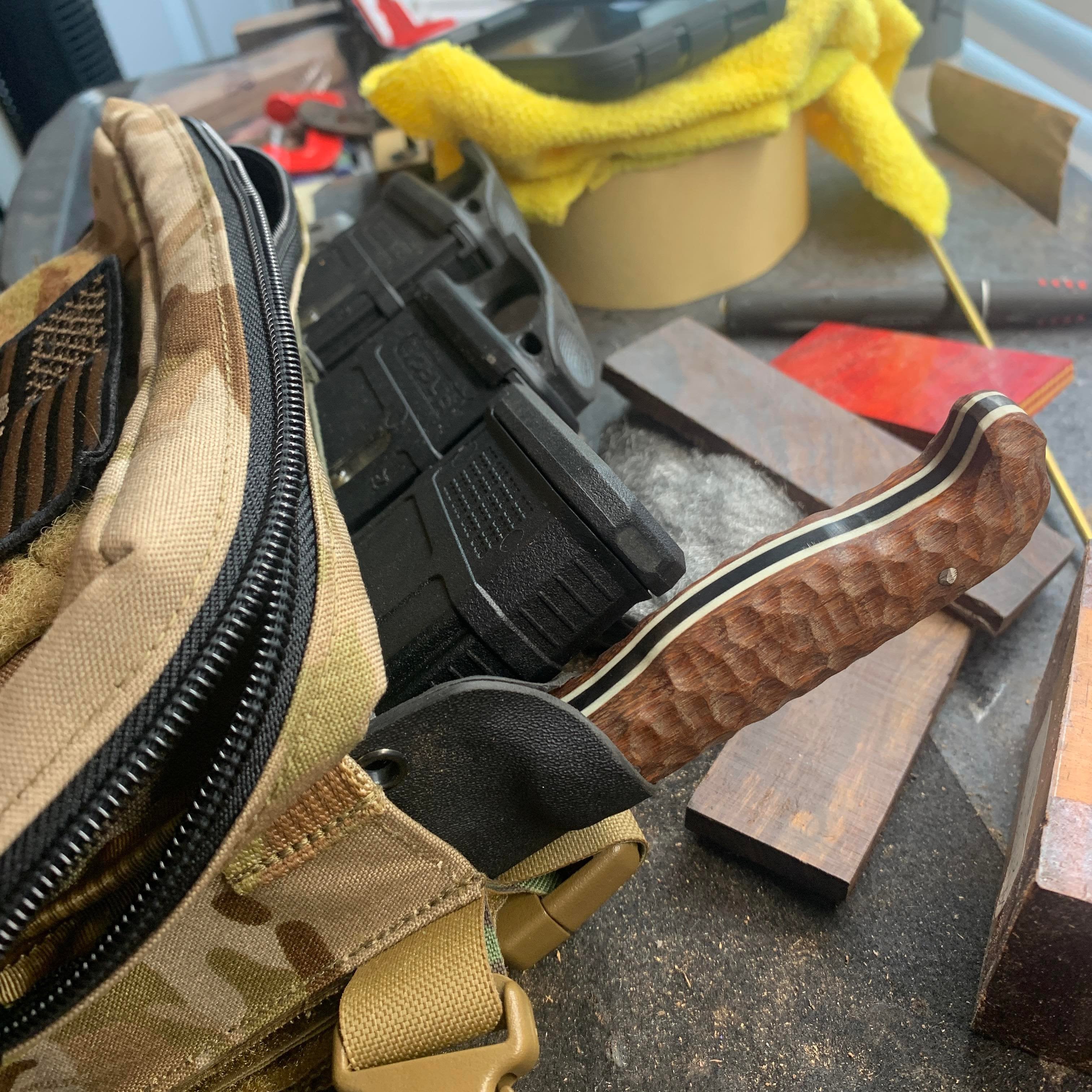 Textured Leopard Wood EDC, Gun Blued