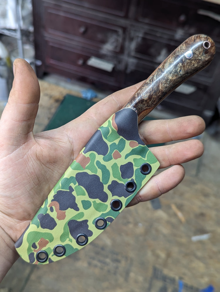 Country, Maple Burl, Micarta Liners, Mosaic pins, FROG Kydex