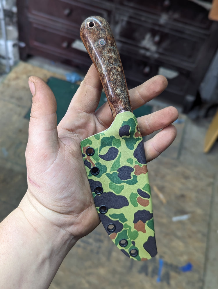 Country, Maple Burl, Micarta Liners, Mosaic pins, FROG Kydex