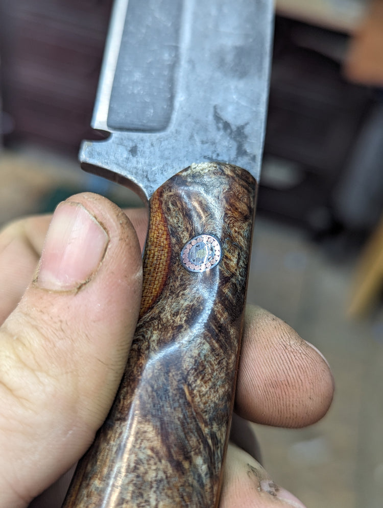 Country, Maple Burl, Micarta Liners, Mosaic pins, FROG Kydex