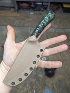 Country, Green Boxelder Burl, Micarta pins, FDE Kydex