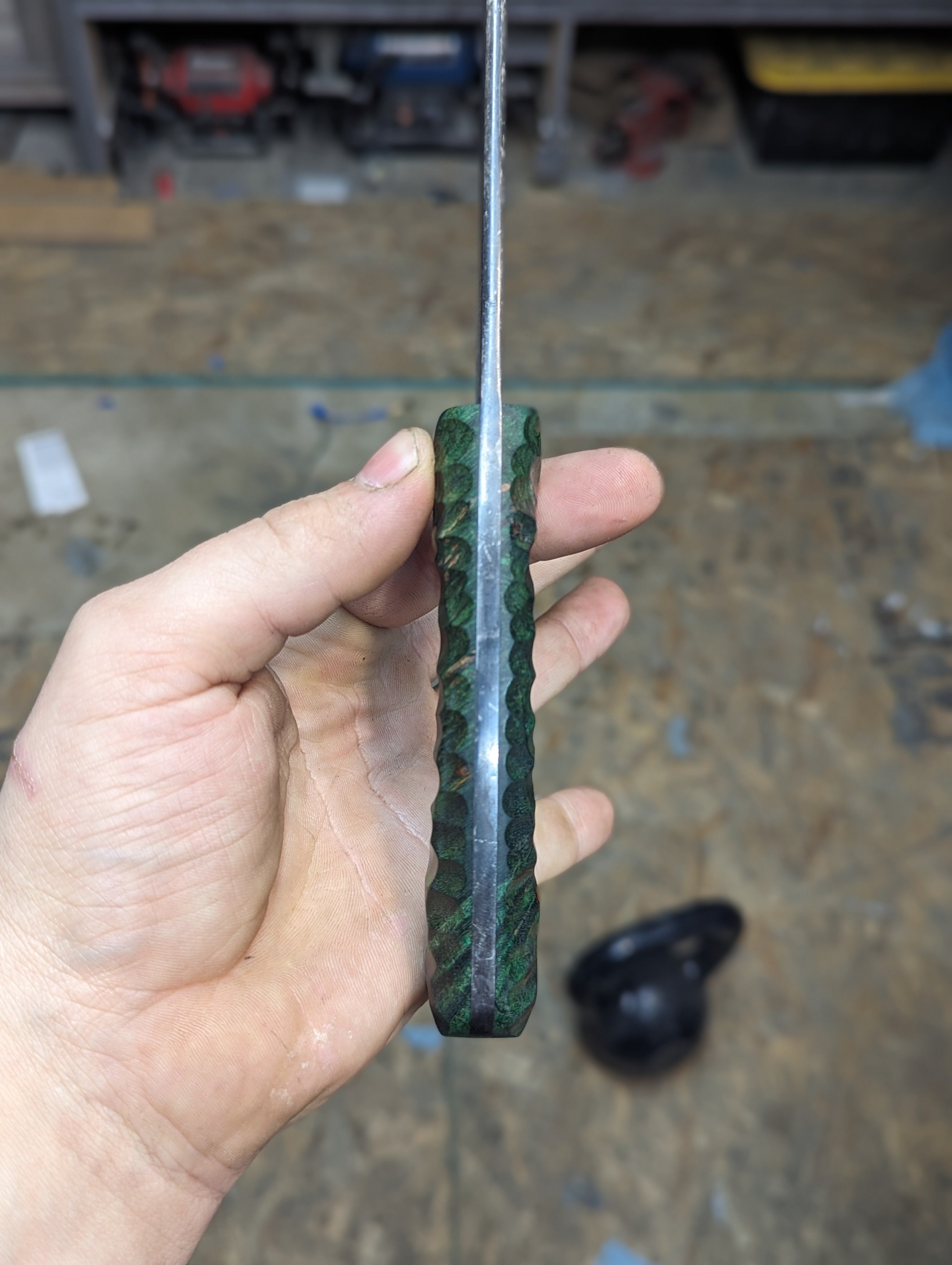 Country, Green Boxelder Burl, Micarta pins, FDE Kydex