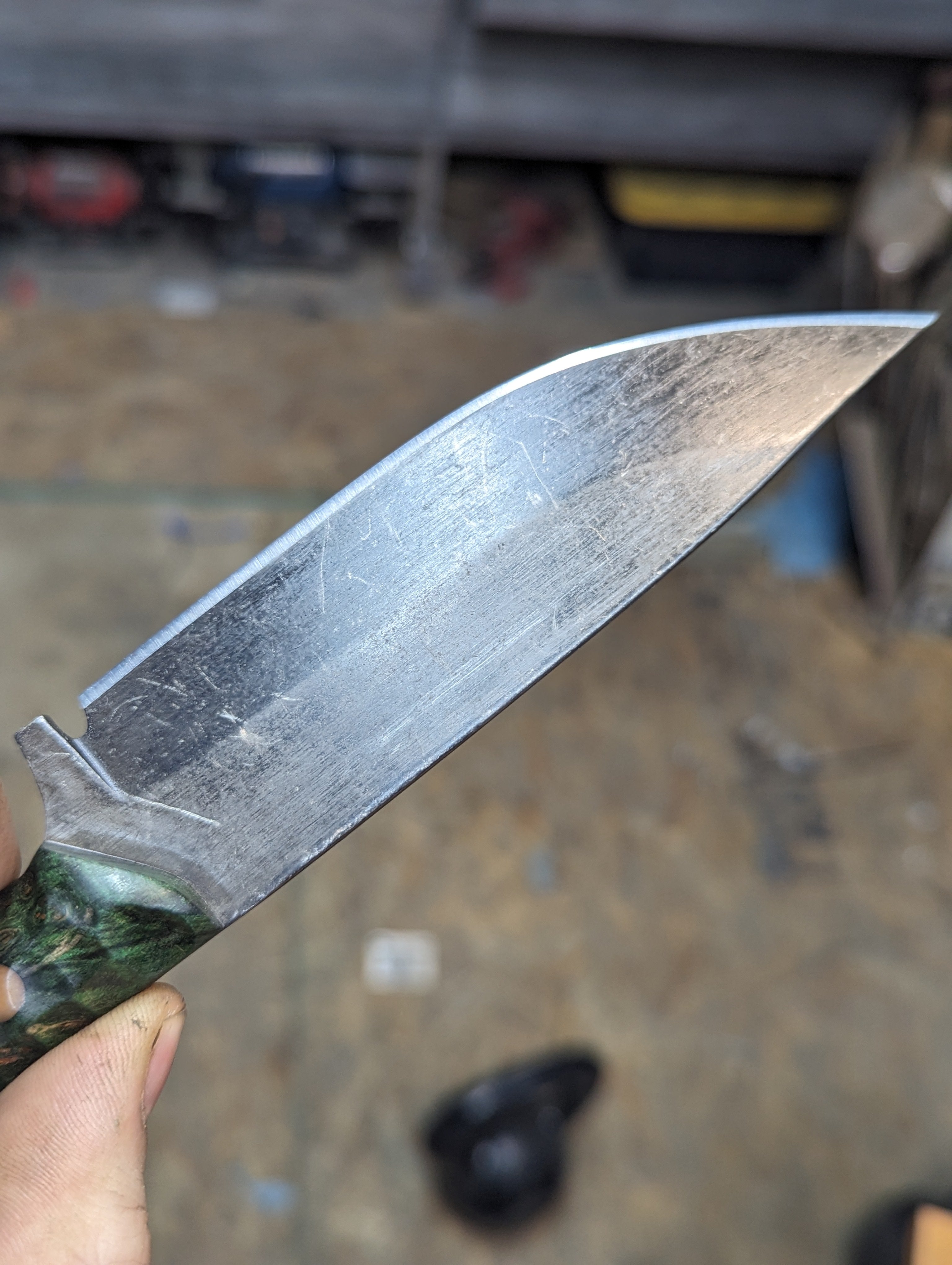Country, Green Boxelder Burl, Micarta pins, FDE Kydex
