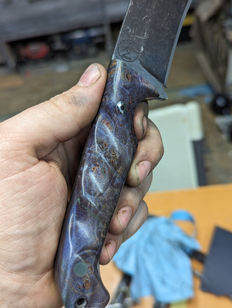 Griefmaker, Royal Blue Maple burl, SS mosaic pin