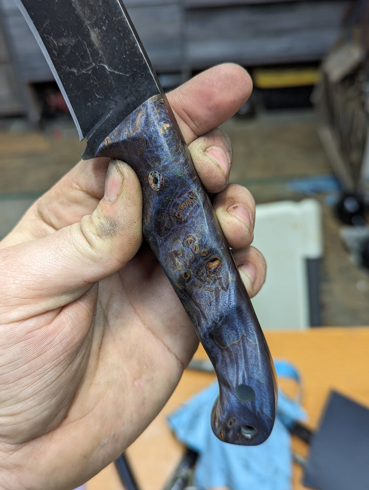 Griefmaker, Royal Blue Maple burl, SS mosaic pin