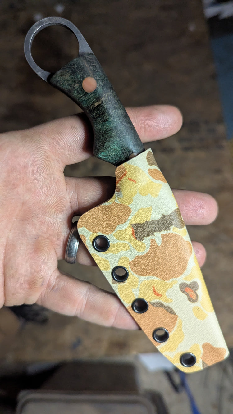 Green Maple Burl, Ringed Sliver, Butterscotch Micarta pins