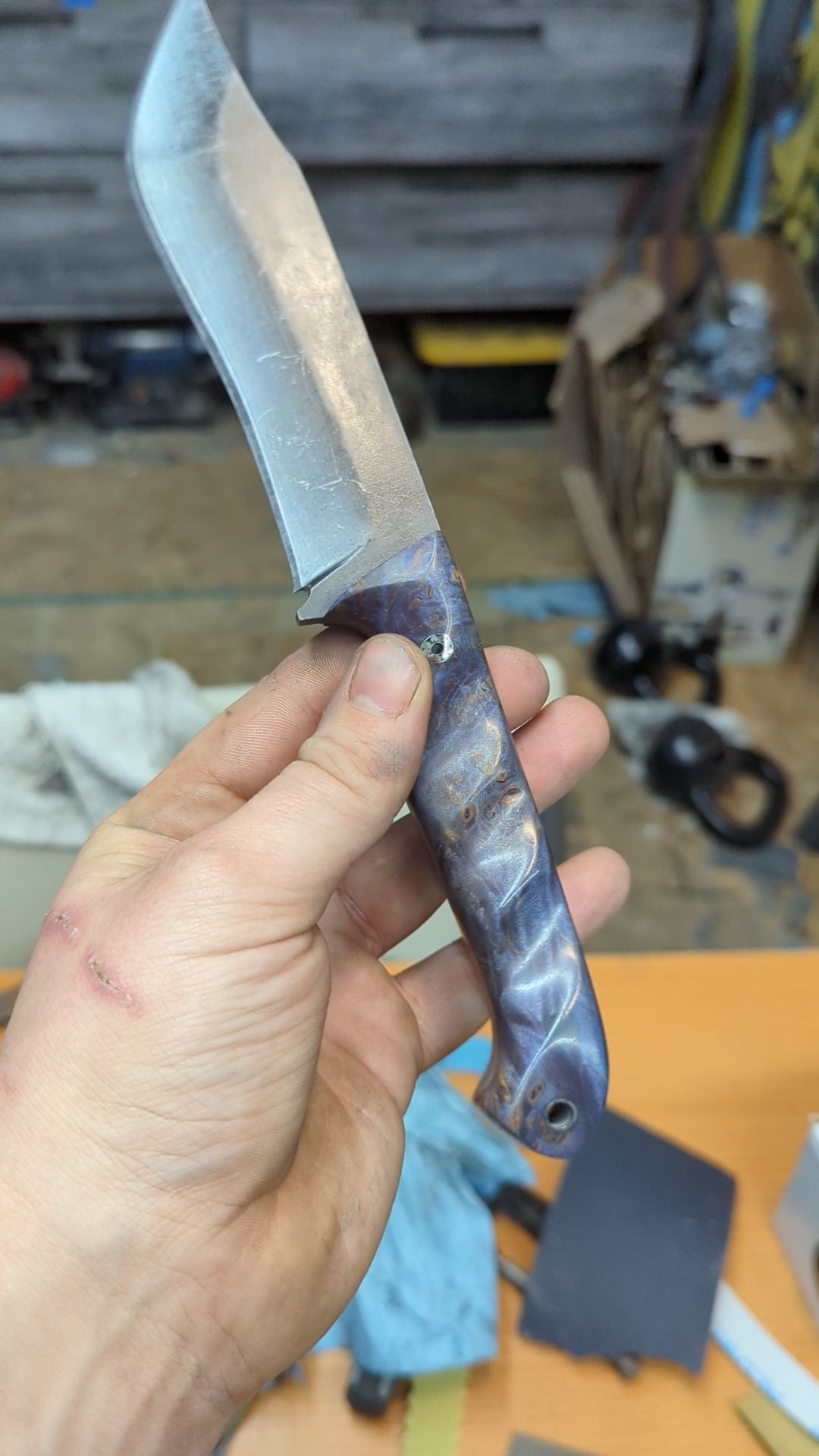 Griefmaker, Royal Blue Maple burl, SS mosaic pin