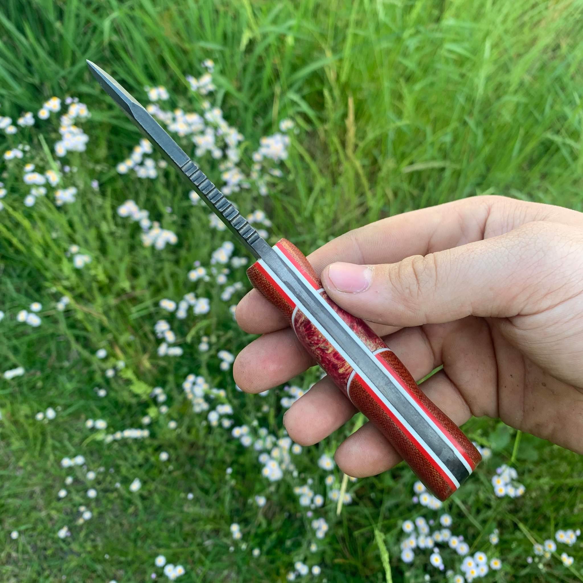 Red Micarta and Cherry Box Elder Burl Wood, EDC