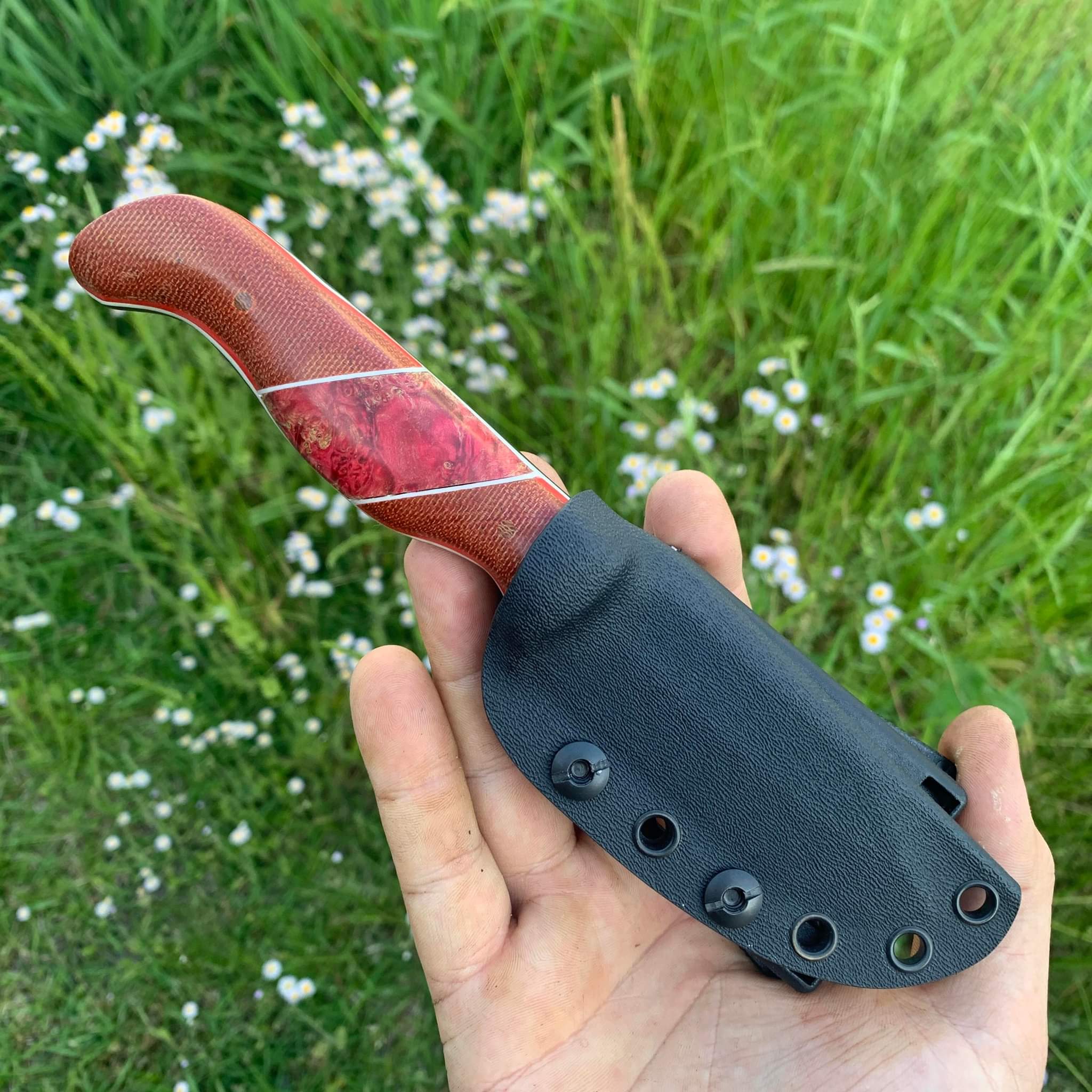 Red Micarta and Cherry Box Elder Burl Wood, EDC
