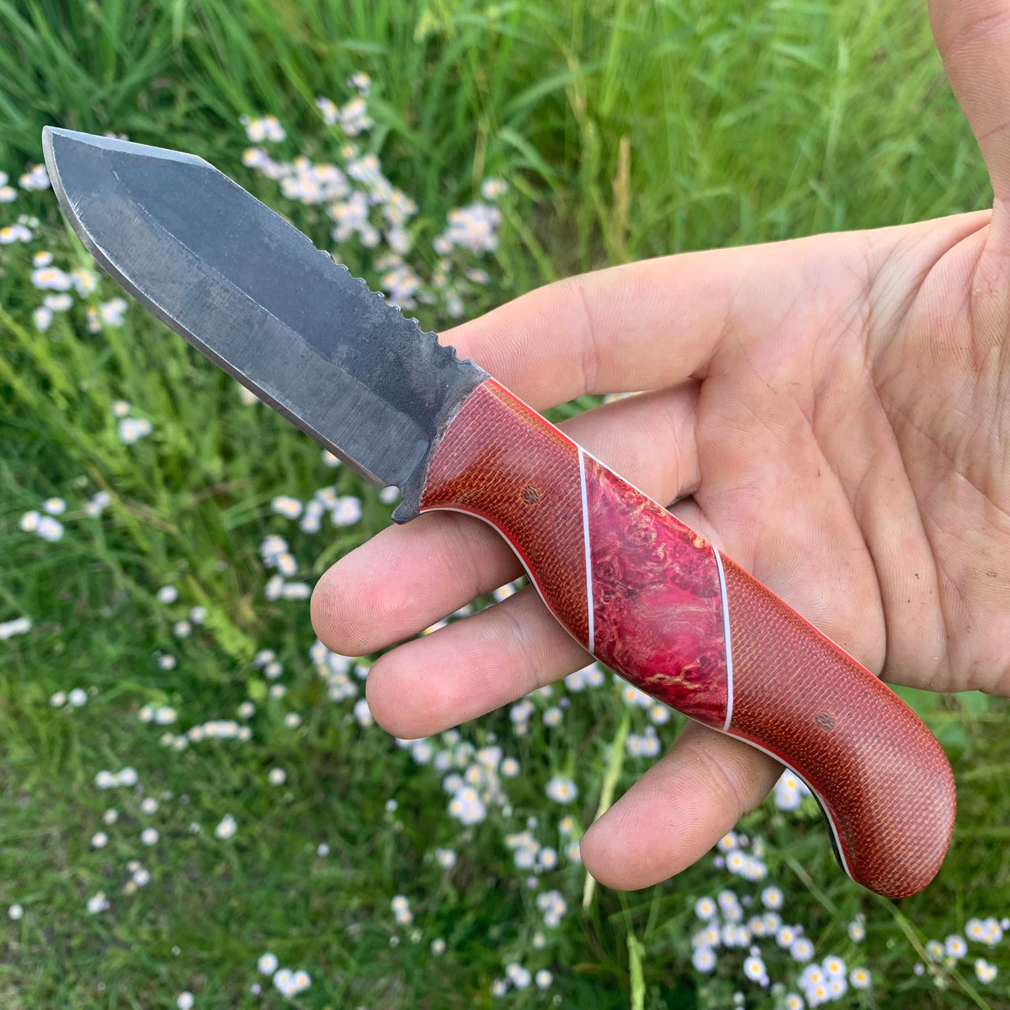 Red Micarta and Cherry Box Elder Burl Wood, EDC