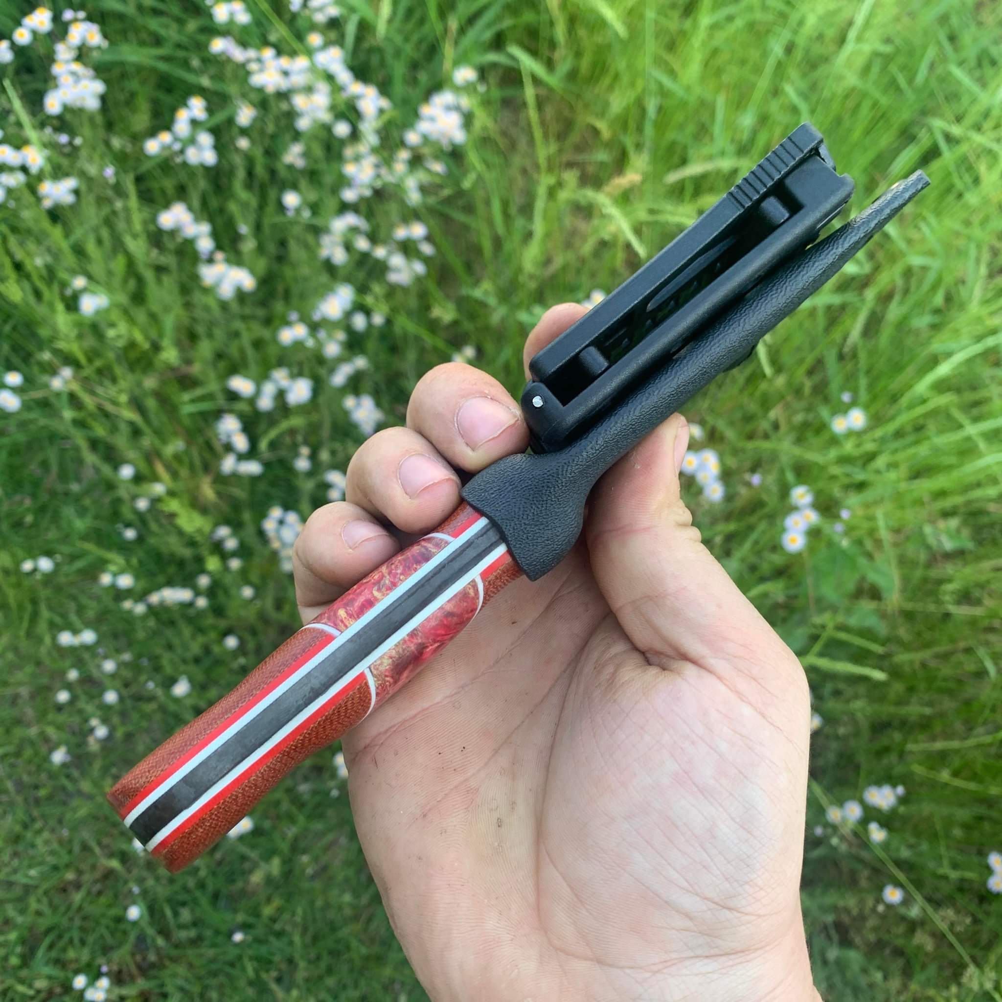 Red Micarta and Cherry Box Elder Burl Wood, EDC