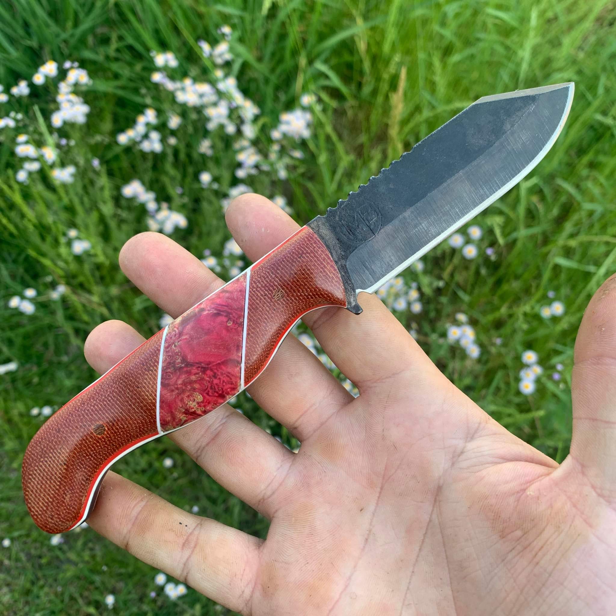 Red Micarta and Cherry Box Elder Burl Wood, EDC